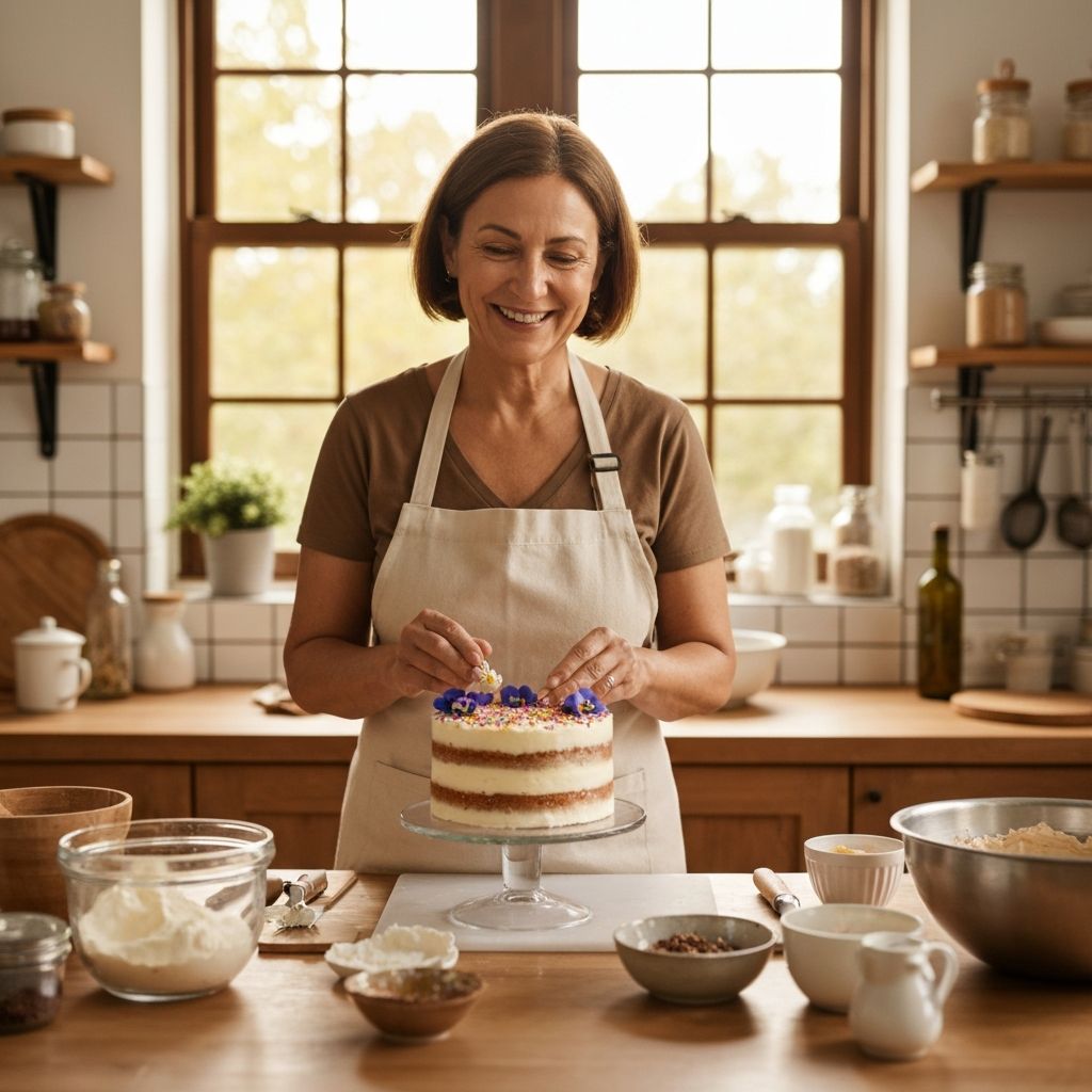 Baker preparing desserts