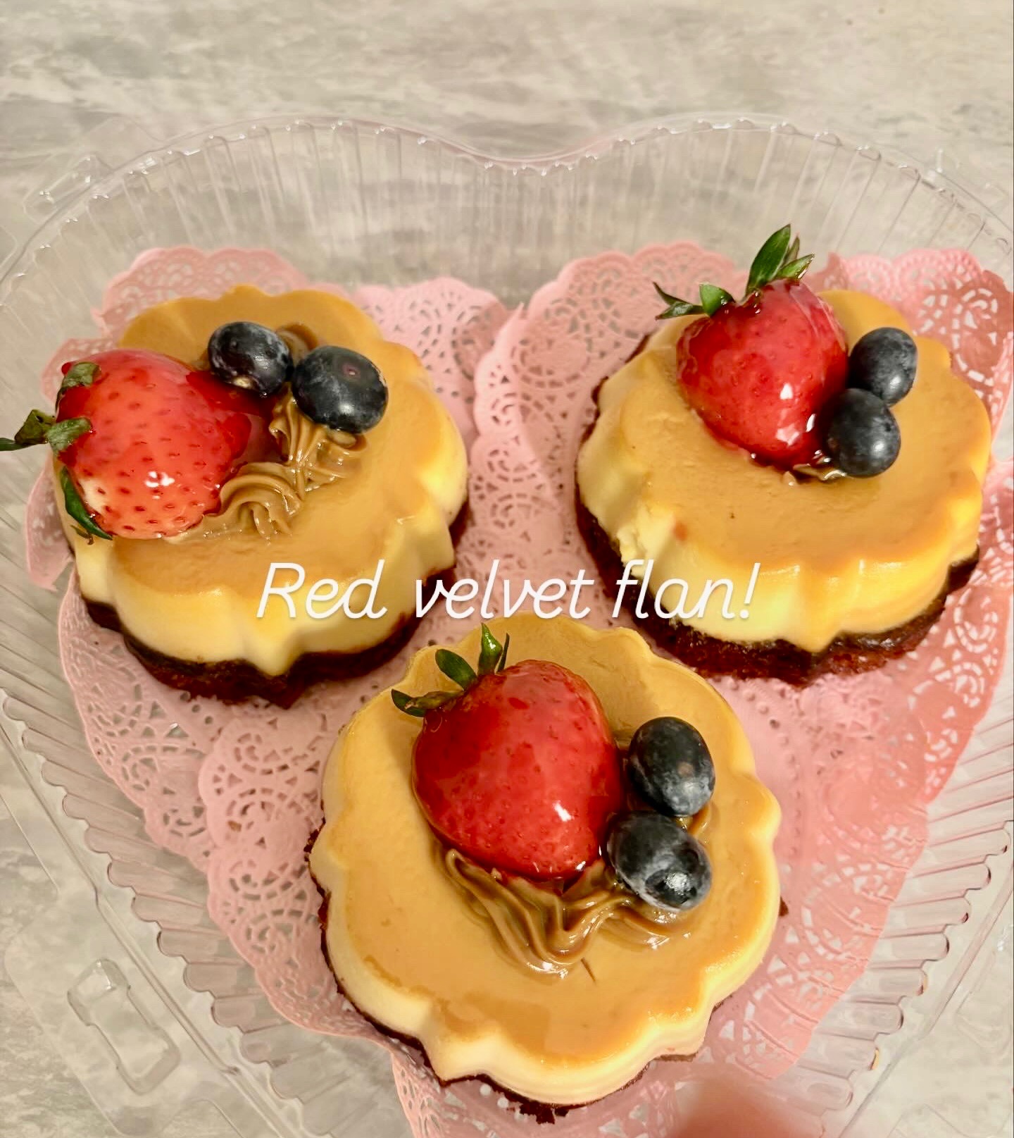Red Velvet Mini Flan with Fresh Fruit